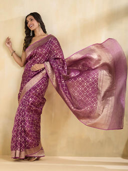 Fabindia - Purple Silk Blend Saree