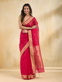Fabindia - Pink Cotton Silk Blend Chanderi Saree
