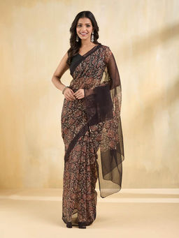Fabindia - Black Cotton Silk Bagru Printed Saree
