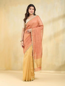 Fabindia - Orange Viscose Silk Blend Hand Woven Saree