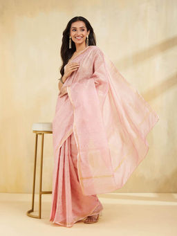Fabindia - Pink Silk Blend Printed Saree