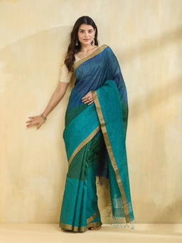Fabindia - Green Cotton Silk Blend Hand Woven Saree