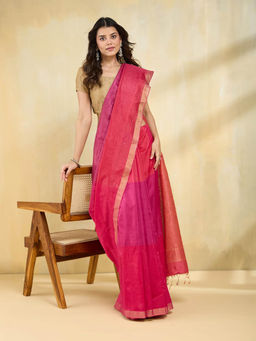 Fabindia - Pink Cotton Silk Blend Hand Woven Saree