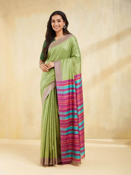 Fabindia - Green Silk Hand Woven Saree