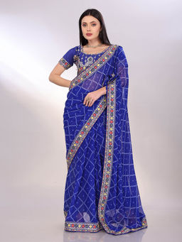 VAIRAGEE - Blue Georgette Bandhani Embroidery Saree With Unstitched Blouse