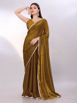 VAIRAGEE - Olive Fendy Silk Saree With Unstitched Blouse
