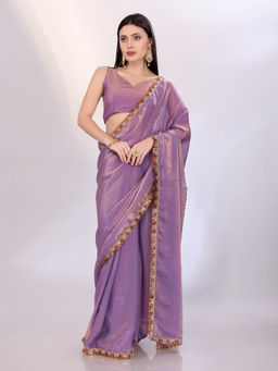 VAIRAGEE - Lavender Fendy Silk Embroidery Saree With Unstitched Blouse