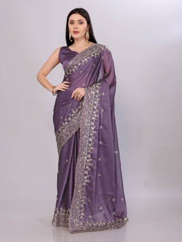 VAIRAGEE - Lavender Chinon Silk Sequence pattern and Embroidery Saree With Unstitched Blouse