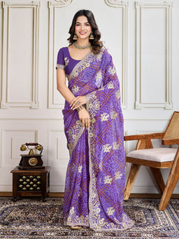VAIRAGEE - Purple Georgette Bandhani Embroidery Saree With Unstitched Blouse
