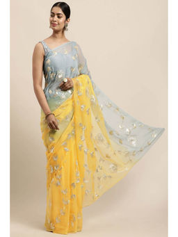 VAIRAGEE - Mustard organza Embroidery Saree With Unstitched Blouse