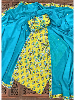 Palash - Green and Blue Printed Unstitched Top & Bottom with Dupatta