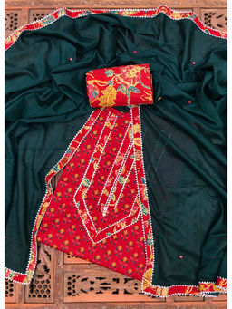 Palash - Red and Green Printed Unstitched Top & Bottom with Dupatta