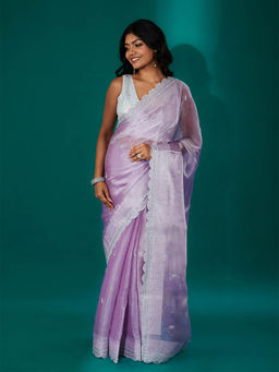 Teejh - Geetanjali Lavender Shimmer Tissue Saree with Unstitched Blouse