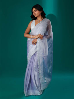 Teejh - Geetanjali Lilac Shimmer Tissue Saree with Unstitched Blouse