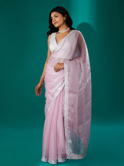 Teejh - Harichandana Baby Pink Tissue Saree with Unstitched Blouse