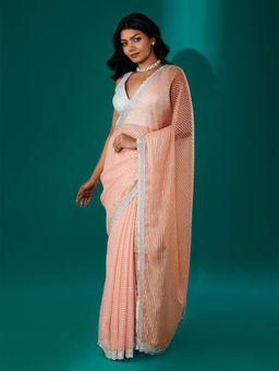 Teejh - Saheeba Peach Chiffon Saree with Unstitched Blouse