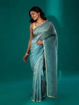 Teejh - Teertha Teal Shimmer Tissue Saree with Unstitched Blouse