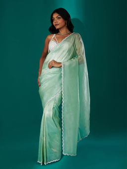Teejh - Kaanch Green Shimmer Tissue Saree with Unstitched Blouse