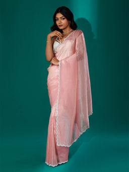 Teejh - Kaanch Pink Shimmer Tissue Saree with Unstitched Blouse