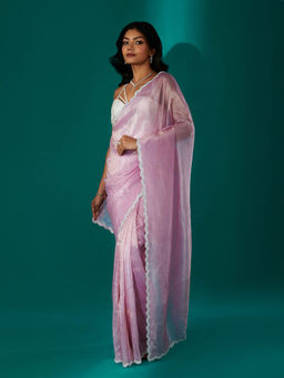 Teejh - Kaanch Onion Pink Shimmer Tissue Saree with Unstitched Blouse