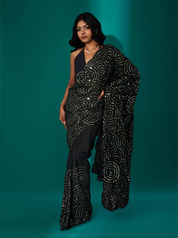 Teejh - Chamkila Black Georgette Saree with Unstitched Blouse