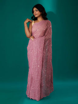 Teejh - Chamkila Mauve Georgette Saree with Unstitched Blouse