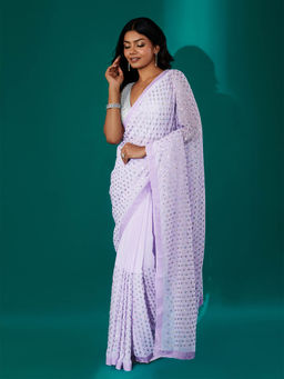 Teejh - Ujwal Lavender Georgette Saree with Unstitched Blouse