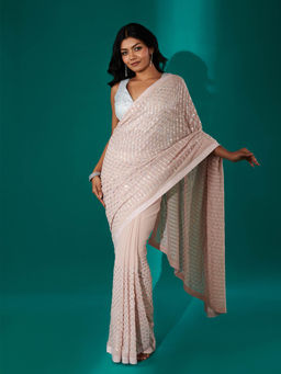 Teejh - Ujwal Peach Georgette Saree with Unstitched Blouse