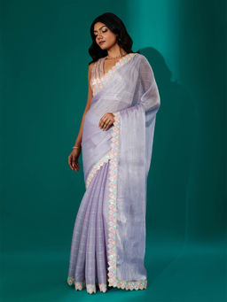 Teejh - Rangeen Lavender Shimmer Tissue Saree with Unstitched Blouse