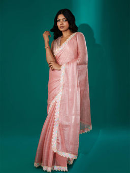 Teejh - Rangeen Pink Shimmer Tissue Saree with Unstitched Blouse