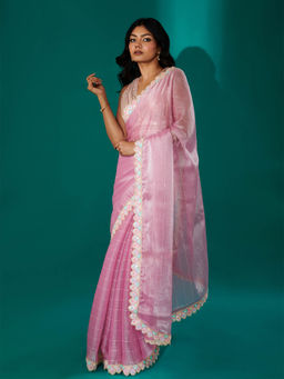 Teejh - Rangeen Lilac Shimmer Tissue Saree with Unstitched Blouse
