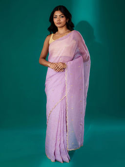 Teejh - Dilbar Lavender Georgette Saree with Unstitched Blouse