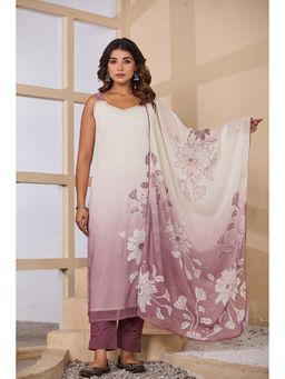 BAVARIA - Women's Off White Ombre Chiffon Kurta and Pant with Printed Dupatta