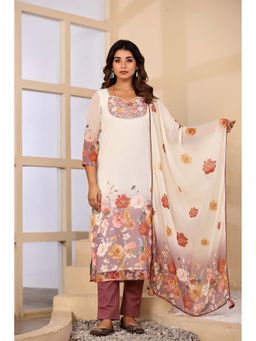 BAVARIA - Women's Brown Chiffon Kurta and Pant with Printed Dupatta
