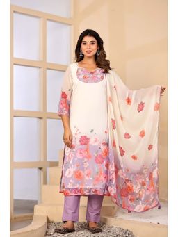 BAVARIA - Women's Lavender Chiffon Kurta and Pant with Printed Dupatta