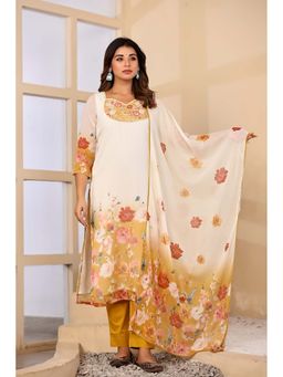 BAVARIA - Women's Mustard Chiffon Kurta and Pant with Printed Dupatta