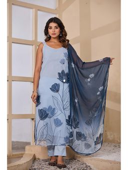 BAVARIA - Women's Sky Blue Chiffon Kurta and Pant with Printed Dupatta