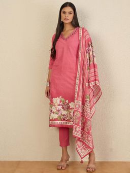 CHETI - Women Pure Cotton Digital Floral Printed Kurta and Pant with Dupatta - Pink