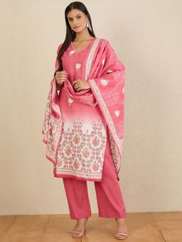CHETI - Women Pure Cotton Digital Floral Printed Kurta and Pant with Dupatta - Pink