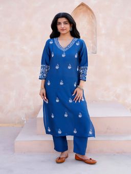 ILLICA - Women Regular Fit Kurta with Pant - Blue