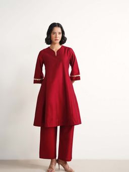 Pink Fort - Viscose Solid A-Line Co-Ord Set - Maroon