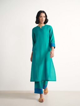 Pink Fort - Viscose Colorblock Straight Co-Ord Set - Teal