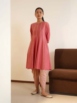 Pink Fort - Silk Blend Solid Kurta with Dhoti - Pink