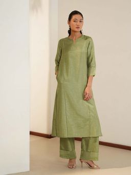 Pink Fort - Silk Blend Solid Co-Ord Set - Green