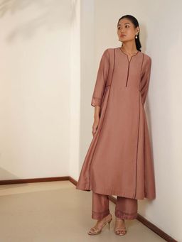 Pink Fort - Silk Blend A-Line Co-Ord Set - Bronze