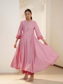 Pink Fort - Silk Blend Anarkali Kurta with Pant - Pink