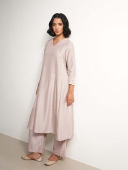 Pink Fort - Silk Blend Solid Co-Ord Set - Beige