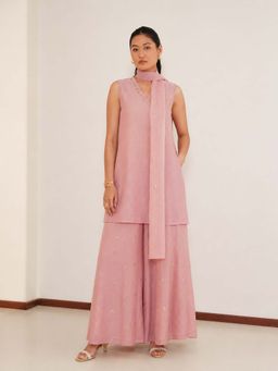 Pink Fort - Chiffon Floral Kurti and Sharara with Dupatta - Pink