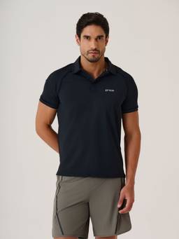 STRCH - Men Sport Solid Polo T-Shirt With Mesh Back Ventilation And Reflective Detailing