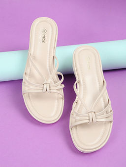 max - Women Beige Solid Strappy Sandals